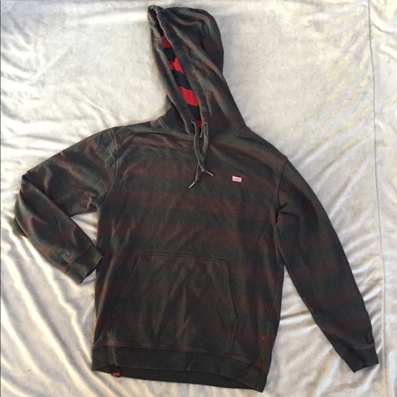 Vans Other - Vans Red & Washed Black Stripped Skate Hoodie